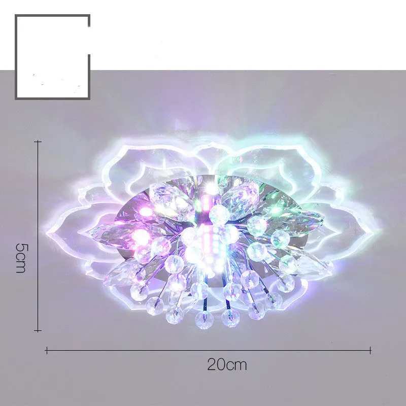 Modern crystal ceiling lamp with flower-shaped shade and LED light in warm white, white, or colour options.