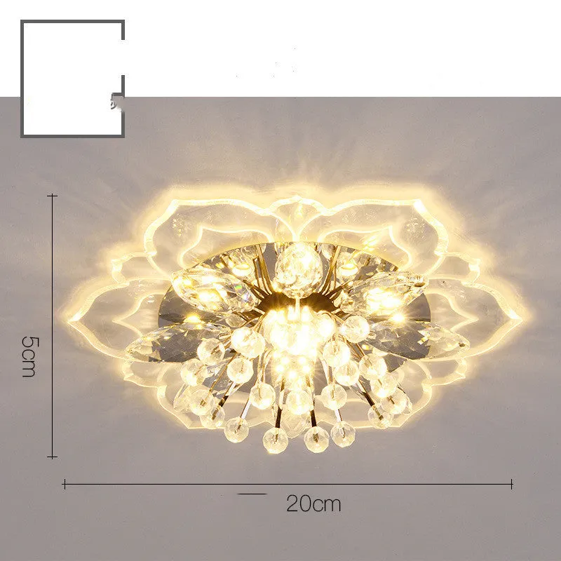 Modern crystal ceiling lamp with flower-shaped shade and LED light in warm white, white, or colour options.