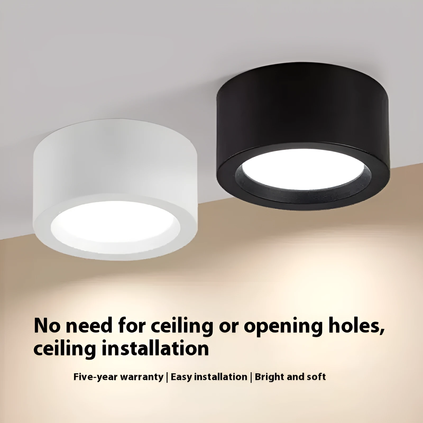 Round surface mounted LED downlight with black shell, white light, 9W to 24W options