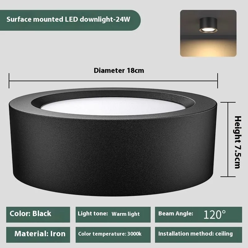 Round surface mounted LED downlight with black shell, white light, 9W to 24W options