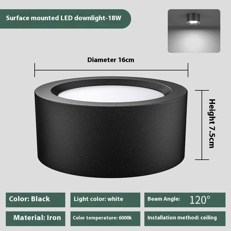 Round surface mounted LED downlight with black shell, white light, 9W to 24W options