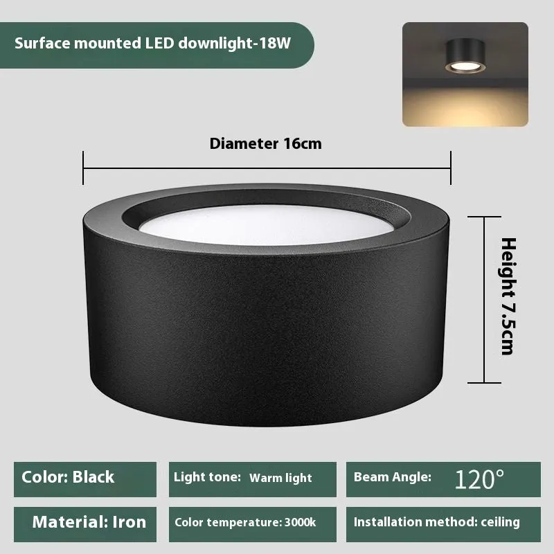 Round surface mounted LED downlight with black shell, white light, 9W to 24W options