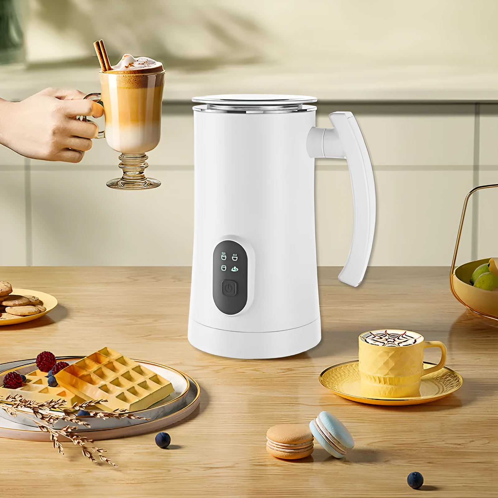 Home automatic stainless steel electric milk frother in black with 400W power and 304 inner liner