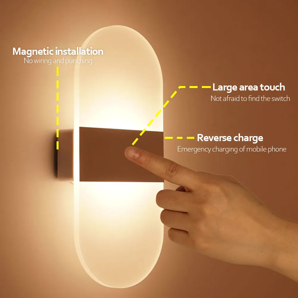 Rechargeable LED wall lamp with acrylic shade in black right-angle style