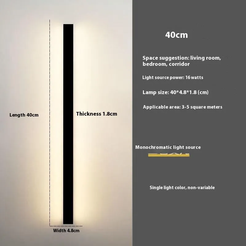 Black minimalist bedside wall lamp in 40cm to 200cm lengths with three light colour options on a wall