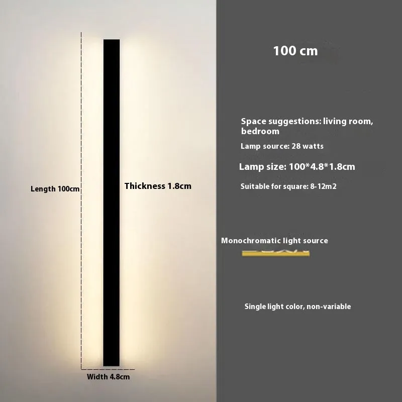 Black minimalist bedside wall lamp in 40cm to 200cm lengths with three light colour options on a wall
