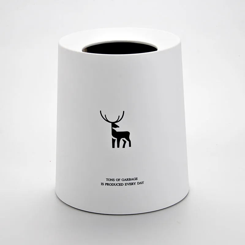 Creative Nordic plastic trash can with decorative pattern in a home setting