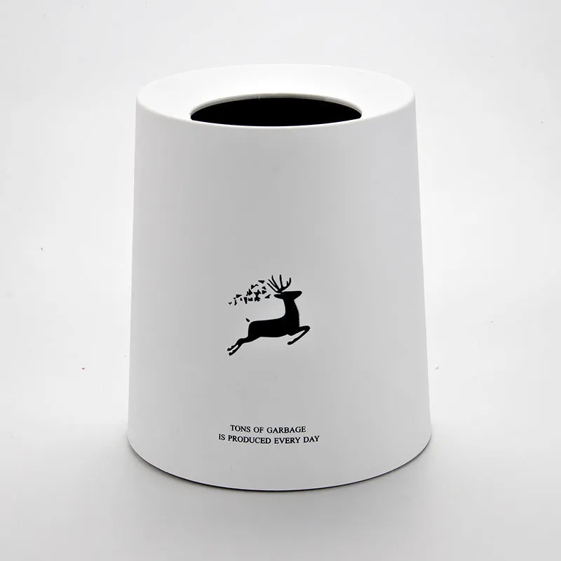 Creative Nordic plastic trash can with decorative pattern in a home setting