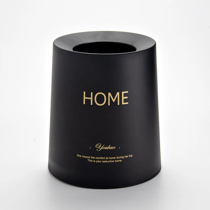 Creative Nordic plastic trash can with decorative pattern in a home setting
