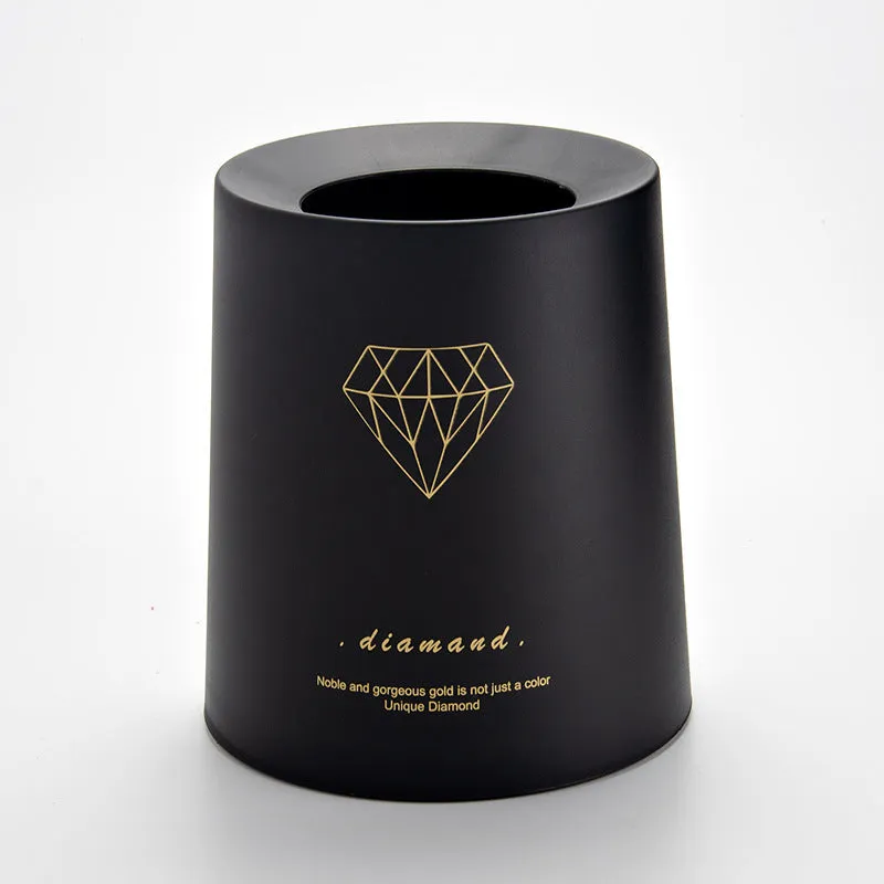 Creative Nordic plastic trash can with decorative pattern in a home setting
