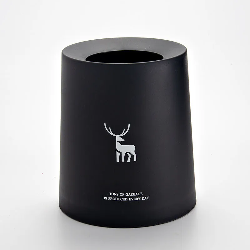Creative Nordic plastic trash can with decorative pattern in a home setting