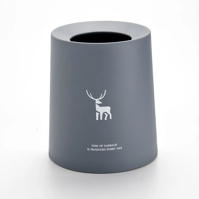 Creative Nordic plastic trash can with decorative pattern in a home setting