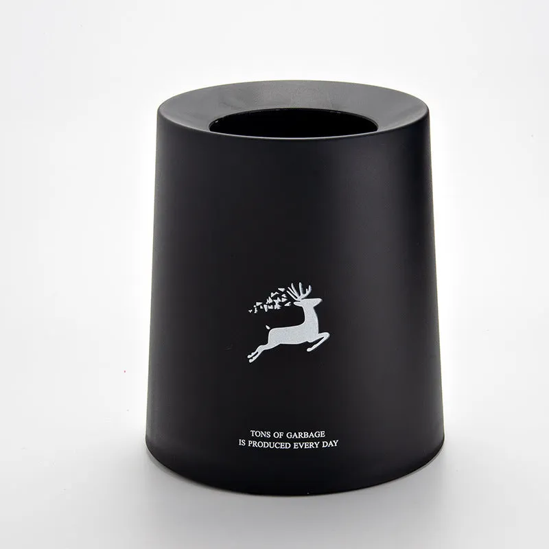 Creative Nordic plastic trash can with decorative pattern in a home setting