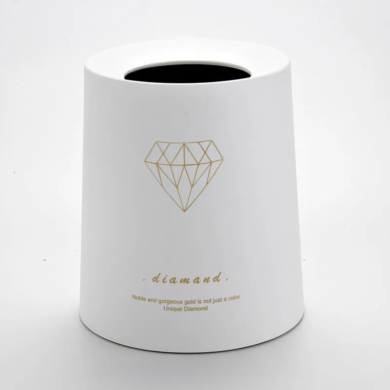 Creative Nordic plastic trash can with decorative pattern in a home setting