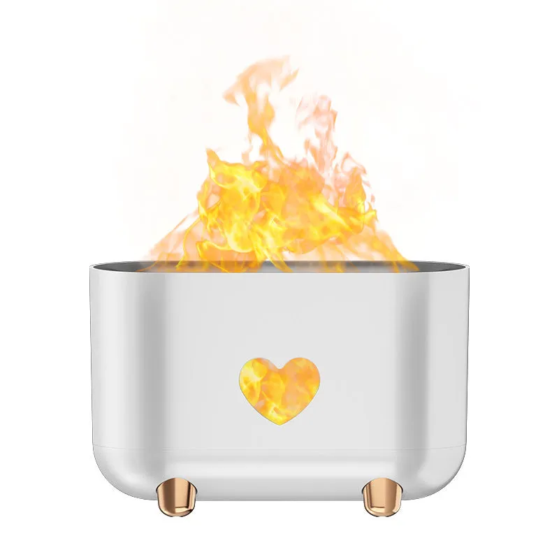 Creativity simulation fire love flame humidifier in white with USB cable and remote control