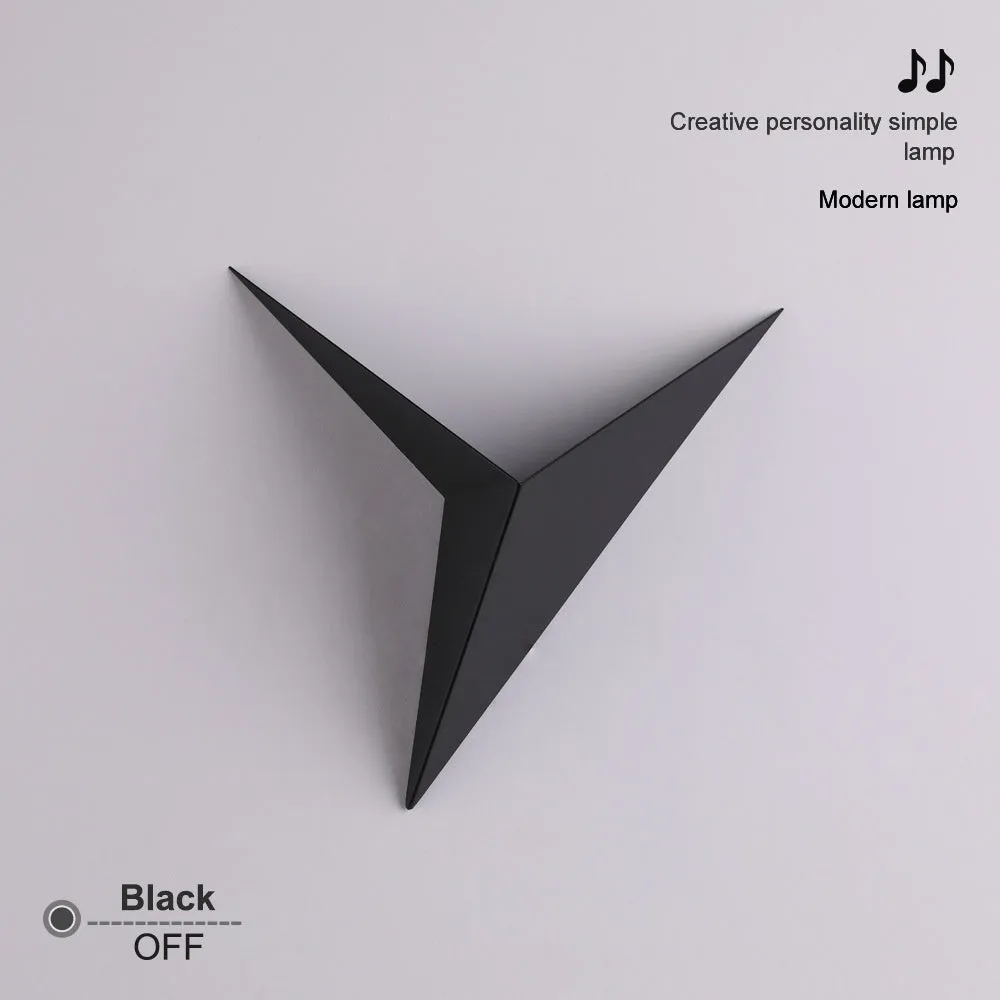Creative wrought iron petal-shaped triangle wall lamp with LED light, 250 mm, black finish