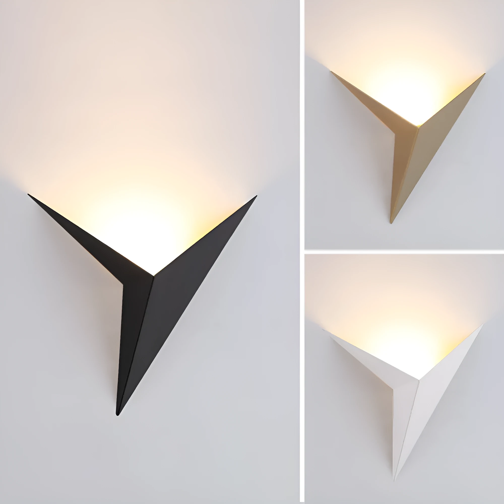 Creative wrought iron petal-shaped triangle wall lamp with LED light, 250 mm, black finish