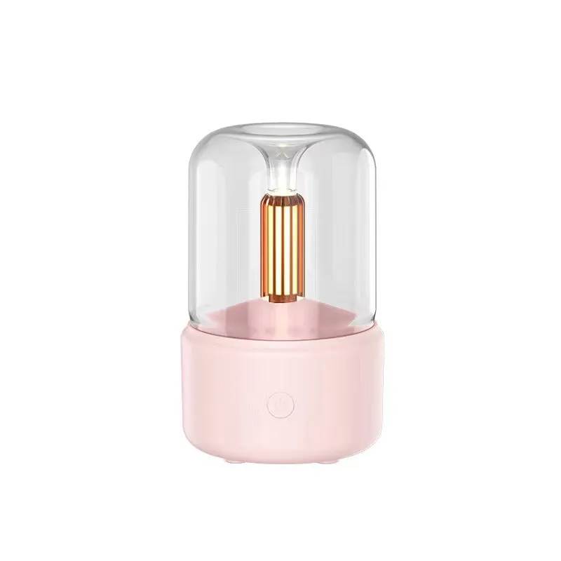 Beige candlelight aroma diffuser humidifier with USB cable, 120ml capacity, LED night light effect