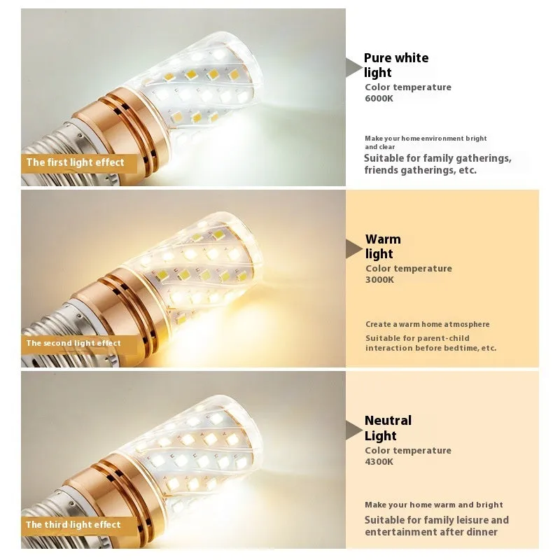 Household E14 E27 LED screw bulb with three colour options and rechargeable lithium battery