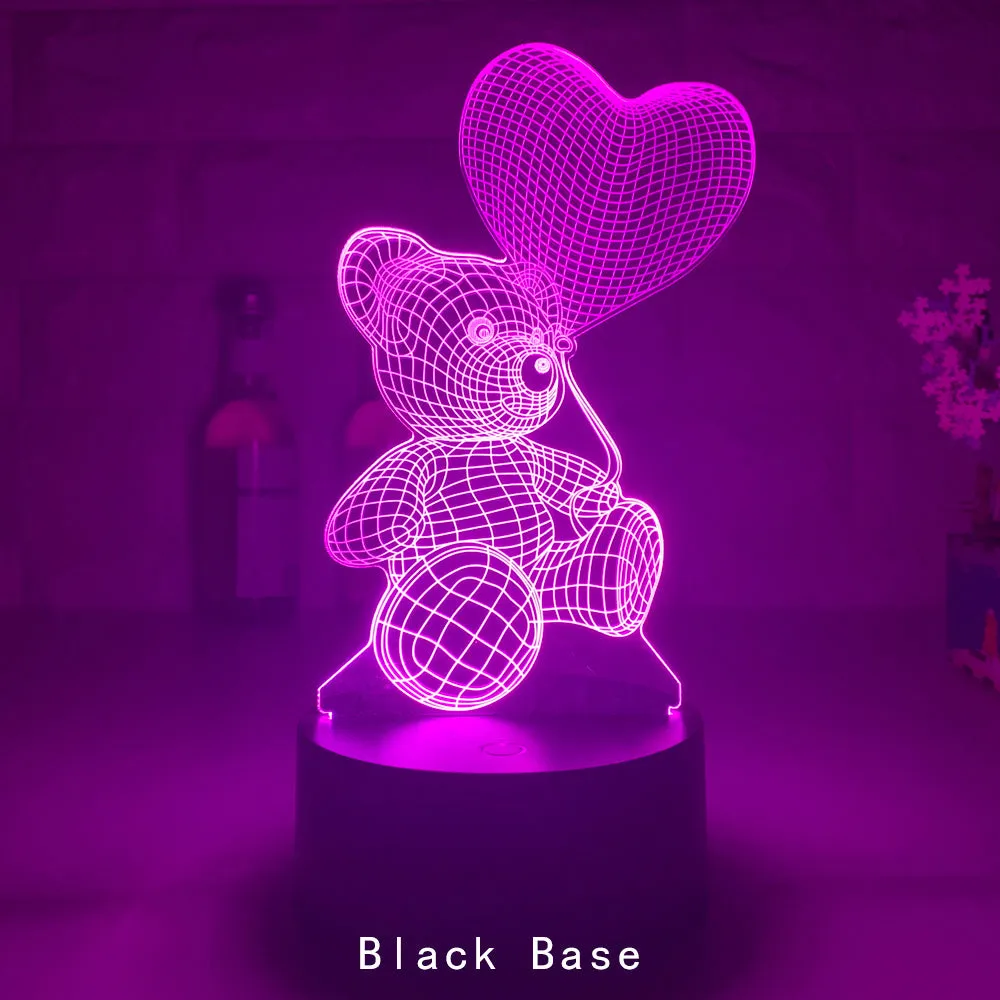 3D acrylic LED night light with teddy bear pattern in 16 colours, USB and remote control