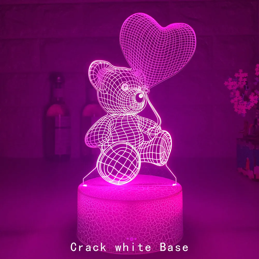 3D acrylic LED night light with teddy bear pattern in 16 colours, USB and remote control