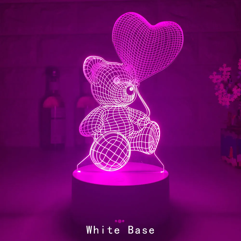 3D acrylic LED night light with teddy bear pattern in 16 colours, USB and remote control