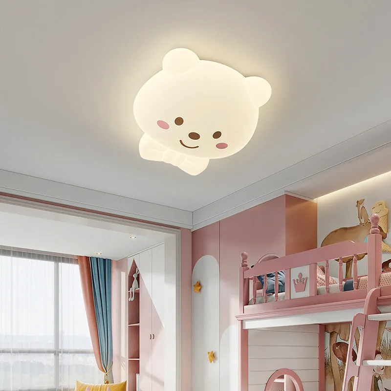 Cream children's cartoon ceiling lamp with tri-colour light, iron frame, acrylic shade, Carrot Rabbit design