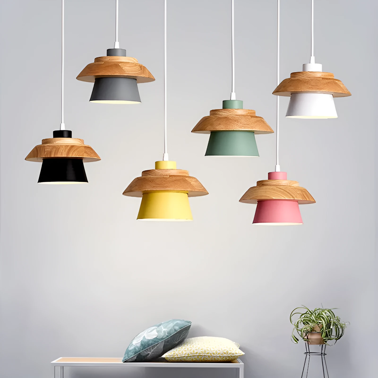 Nordic minimalist pendant light in white with warm bulb, 220V, for living room or dining room