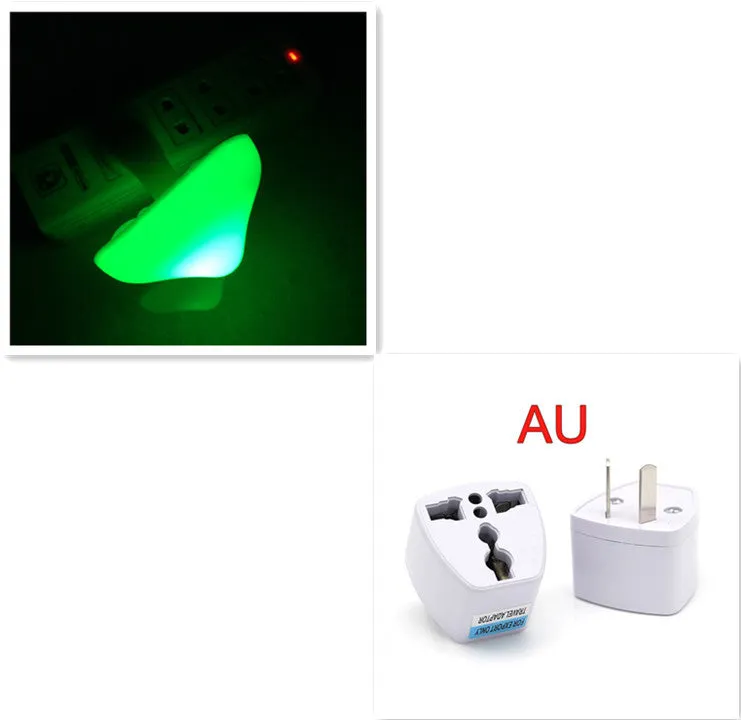 Mushroom-shaped LED night light with light sensor, warm yellow glow, plugging into a wall socket