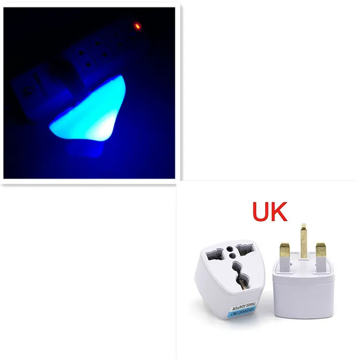 Mushroom-shaped LED night light with light sensor, warm yellow glow, plugging into a wall socket