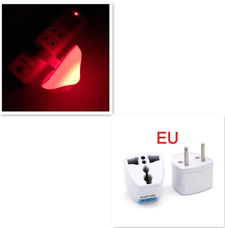 Mushroom-shaped LED night light with light sensor, warm yellow glow, plugging into a wall socket
