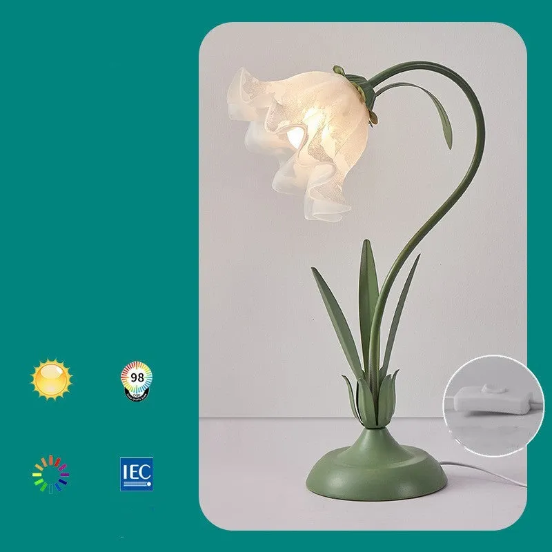 Creative lily of the valley acrylic desk lamp in green, 51x35x15cm, with push-button switch
