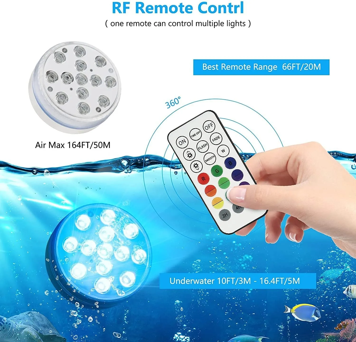 7cm diameter remote control colour changing diving light with IP68 waterproof rating for garden decoration