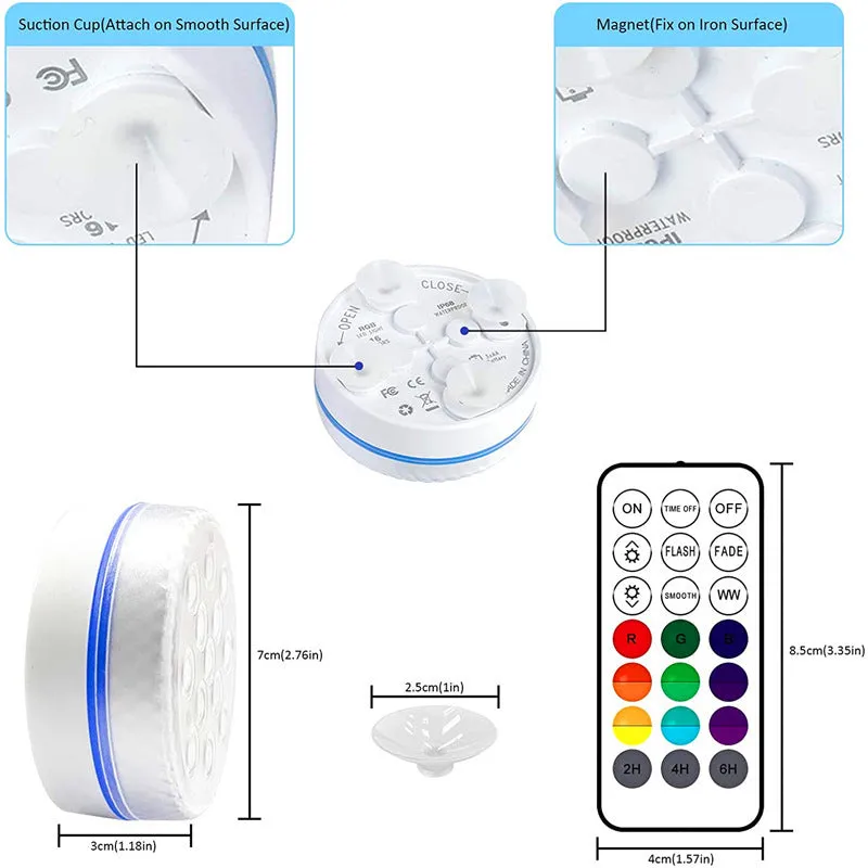 7cm diameter remote control colour changing diving light with IP68 waterproof rating for garden decoration