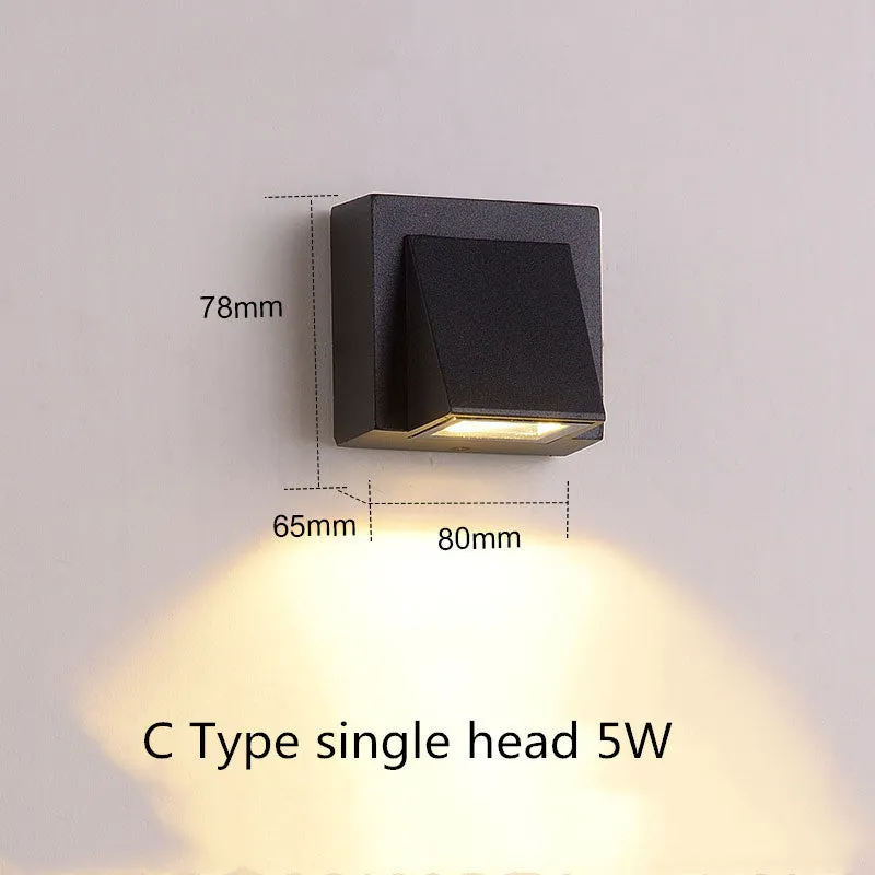 Villa outdoor LED waterproof wall lamp square 5W single head warm white