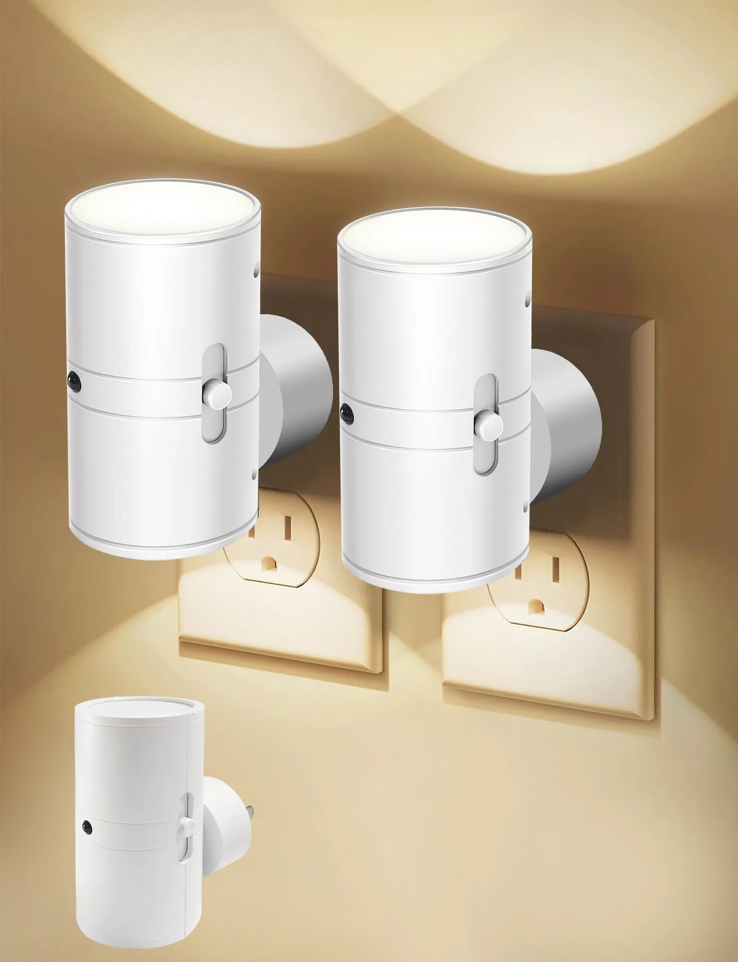 2-in-1 sensor plug LED night light with geometric stereo design, black shell, on white background