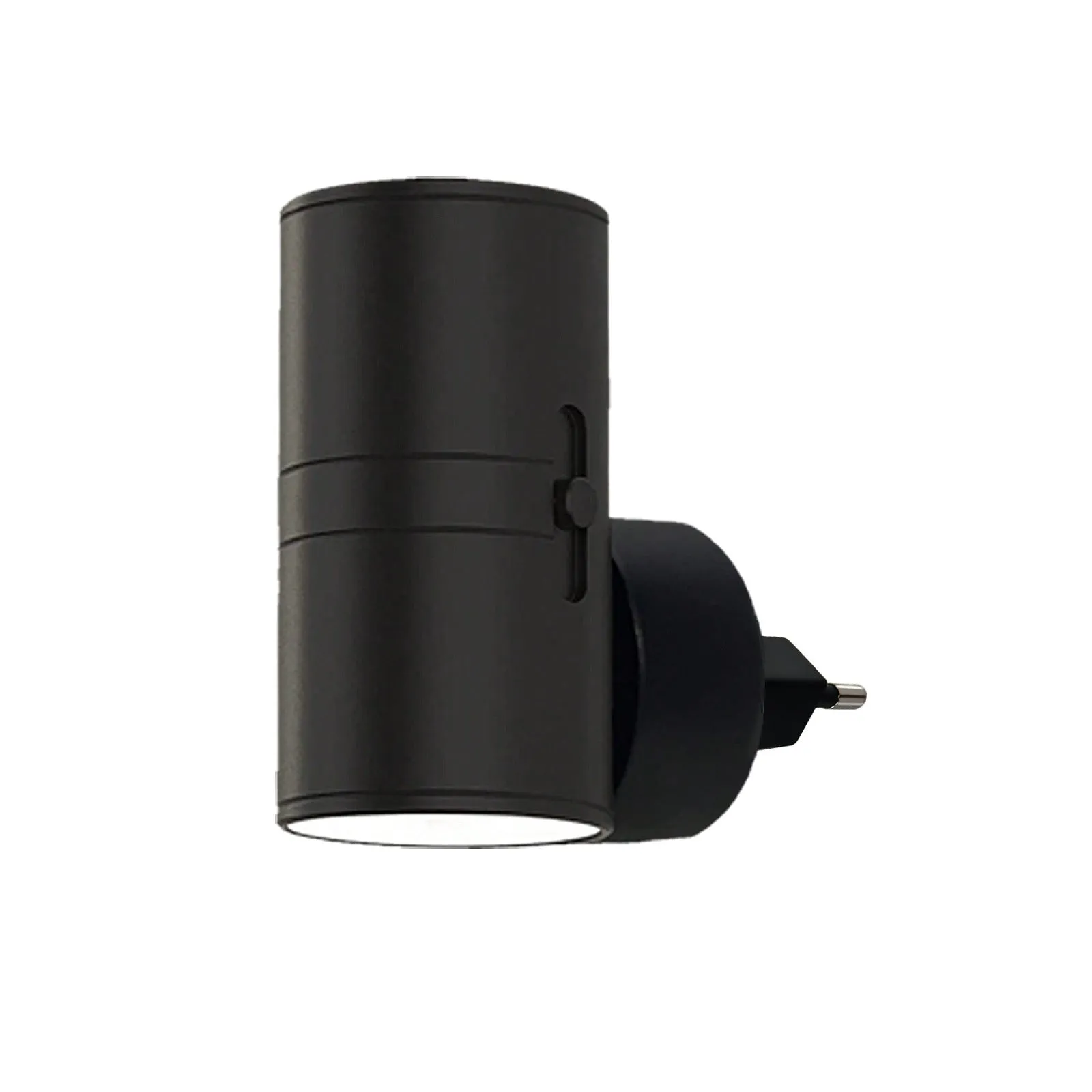 2-in-1 sensor plug LED night light with geometric stereo design, black shell, on white background