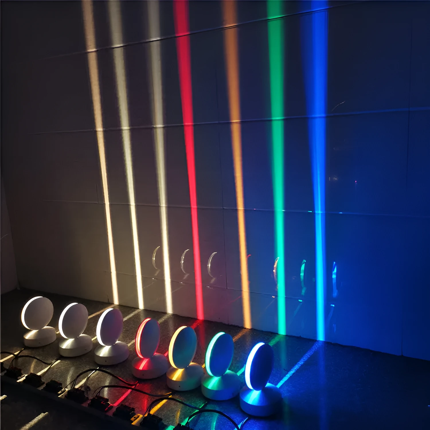 Modern aluminium and glass wall spotlight bar with multi-colour LED lighting