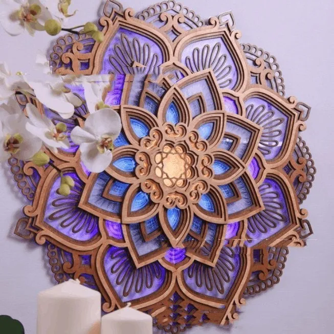 Yoga room creative datura atmosphere night light with wood acrylic lampshade projection blue purple 32x32cm 42x42cm