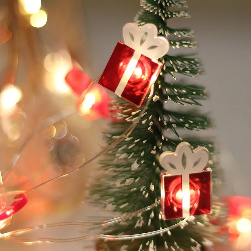 LED copper wire Christmas decoration lamp with 20 warm white lights in gift bell tree maple leaf elk crutch shapes on 2m string