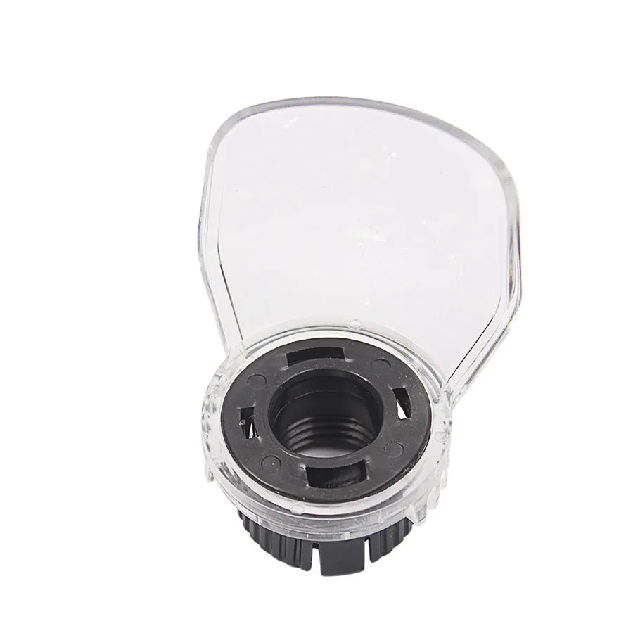 Transparent plastic horn-shaped safety cover for Delta power tools with 17.5-19mm thread port.