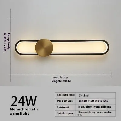 Modern minimalist round wall lamp with iron shade in black or gold finish, 60cm diameter