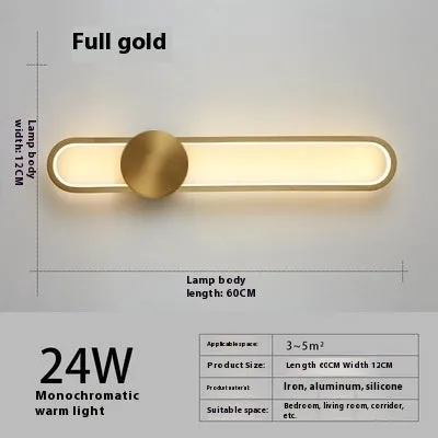 Modern minimalist round wall lamp with iron shade in black or gold finish, 60cm diameter