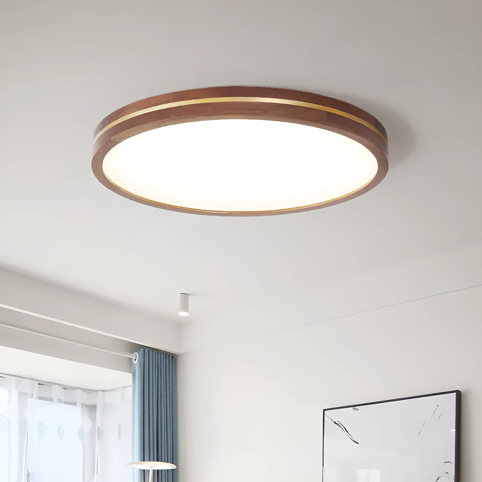 New Chinese ceiling lamp 30cm LED tri-colour dimming wooden modern minimalist for living room bedroom