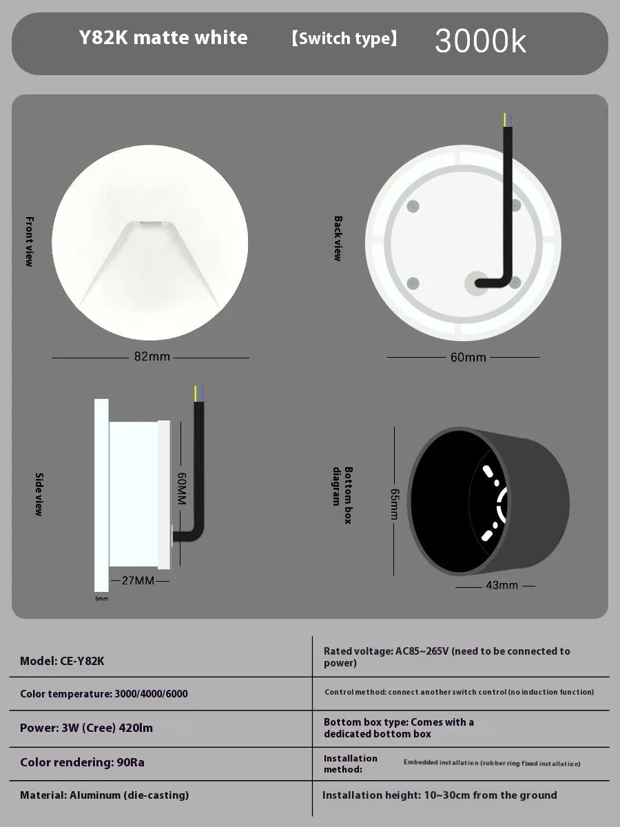 3W aluminium IP65 step light 82mm diameter warm white motion sensor outdoor stair night light