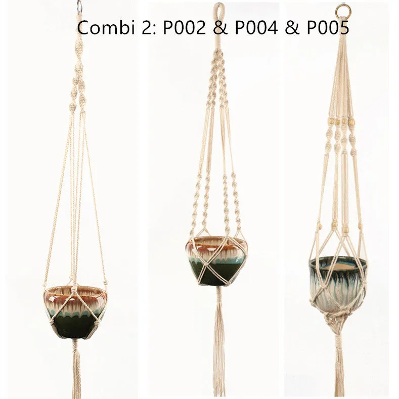 A rustic-style woven cotton rope plant trellis panel supporting green leaves.