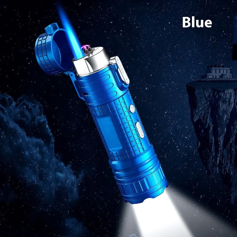 TH727 multi-function metal flashlight lighter showing camouflage colour option with both lighting functions
