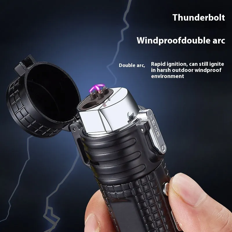 TH727 multi-function metal flashlight lighter showing camouflage colour option with both lighting functions