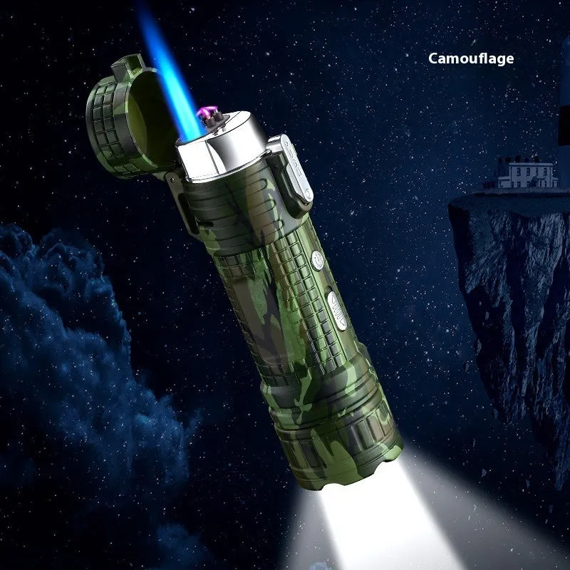TH727 multi-function metal flashlight lighter showing camouflage colour option with both lighting functions