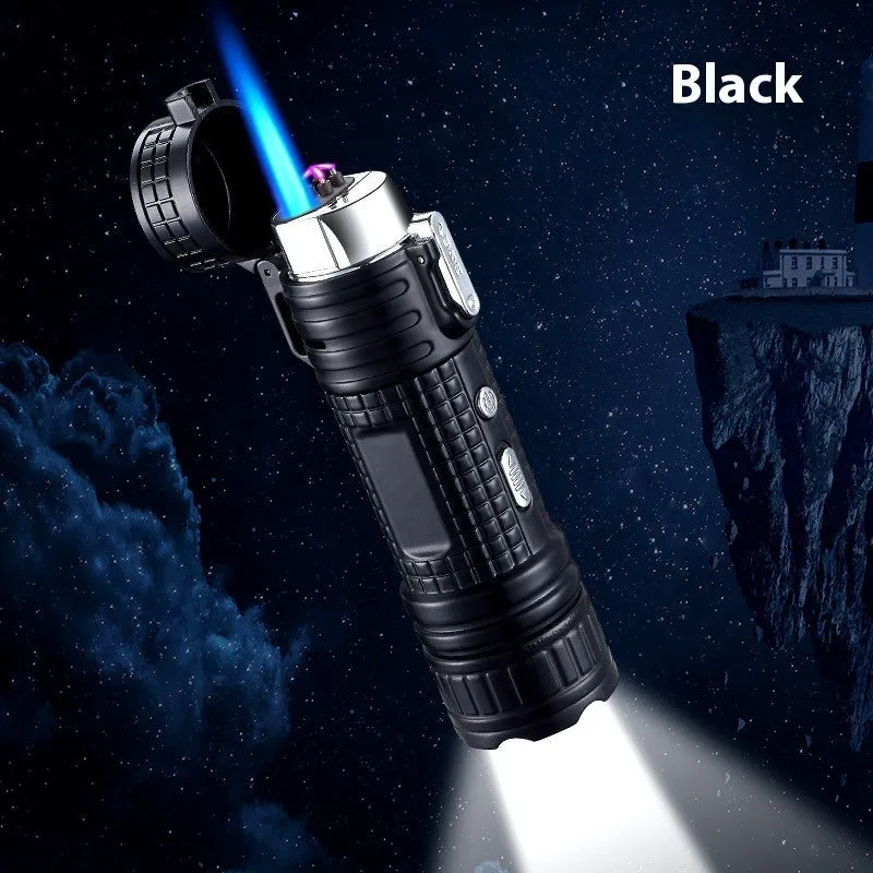 TH727 multi-function metal flashlight lighter showing camouflage colour option with both lighting functions